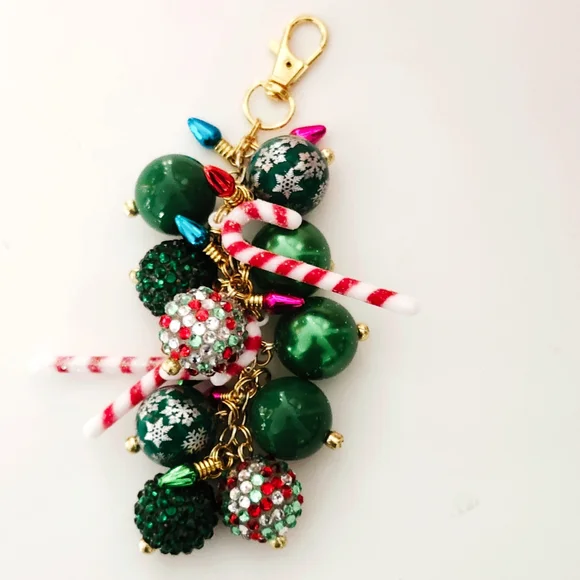 Christmas Bag Charm, Bubblegum Beads, Candy Cane, Stanley Cup - Picture 3 of 5